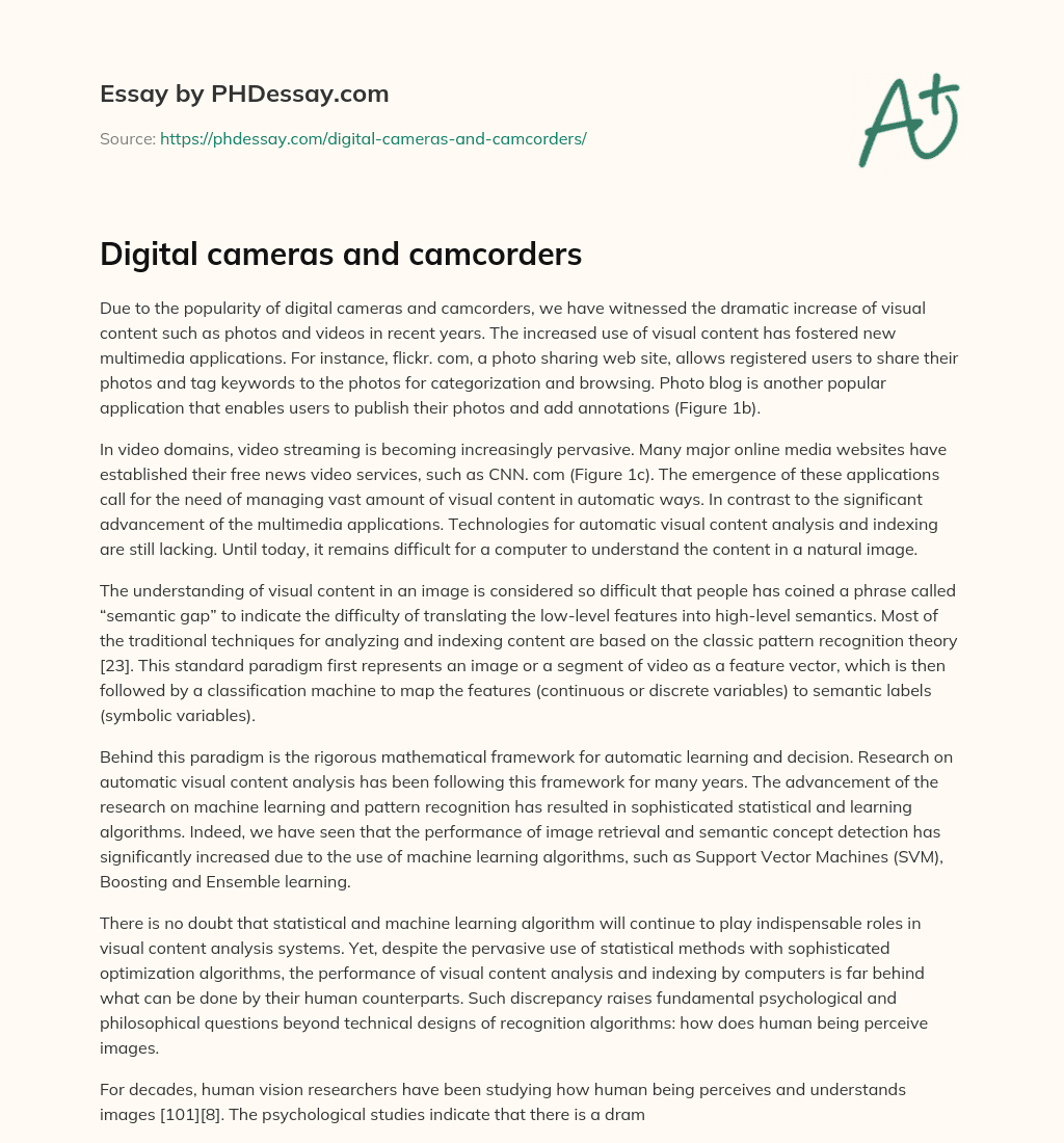 Digital cameras and camcorders essay