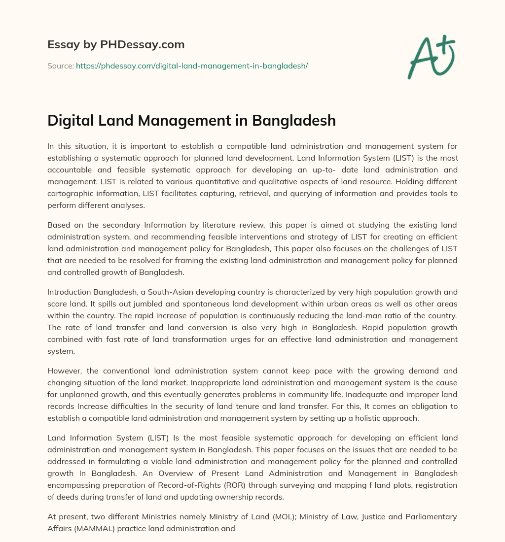 Digital Land Management in Bangladesh