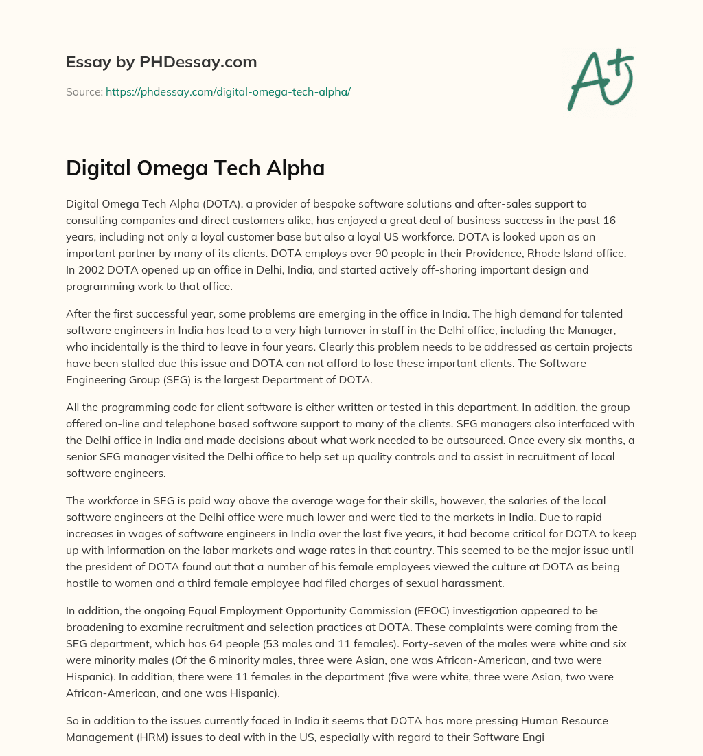 Digital Omega Tech Alpha essay