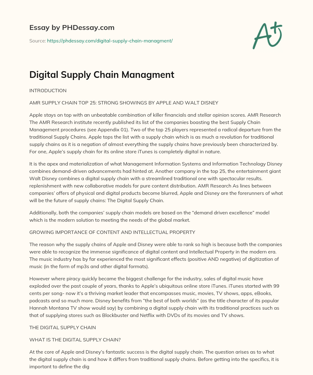 Digital Supply Chain Managment essay
