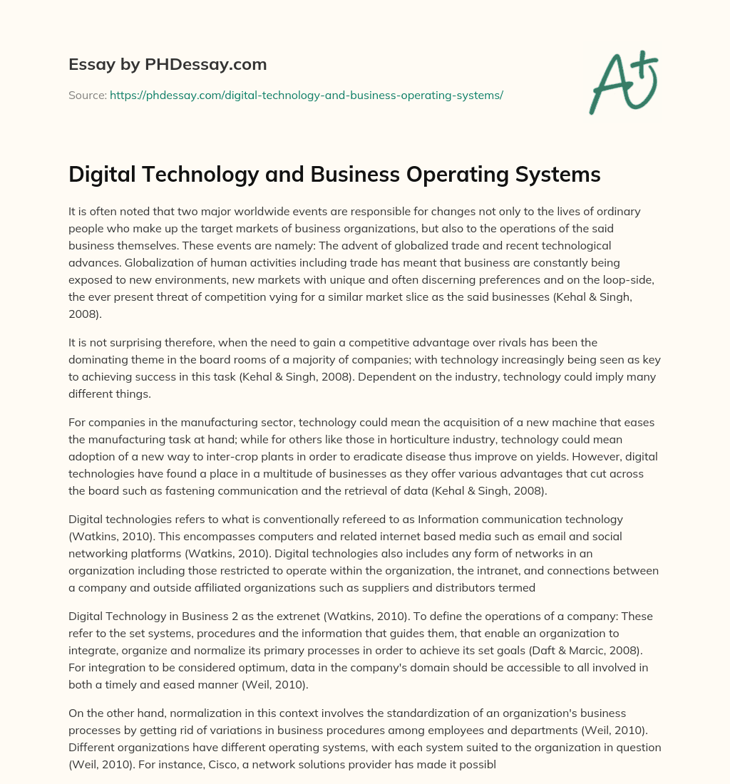 Digital Technology and Business Operating Systems essay