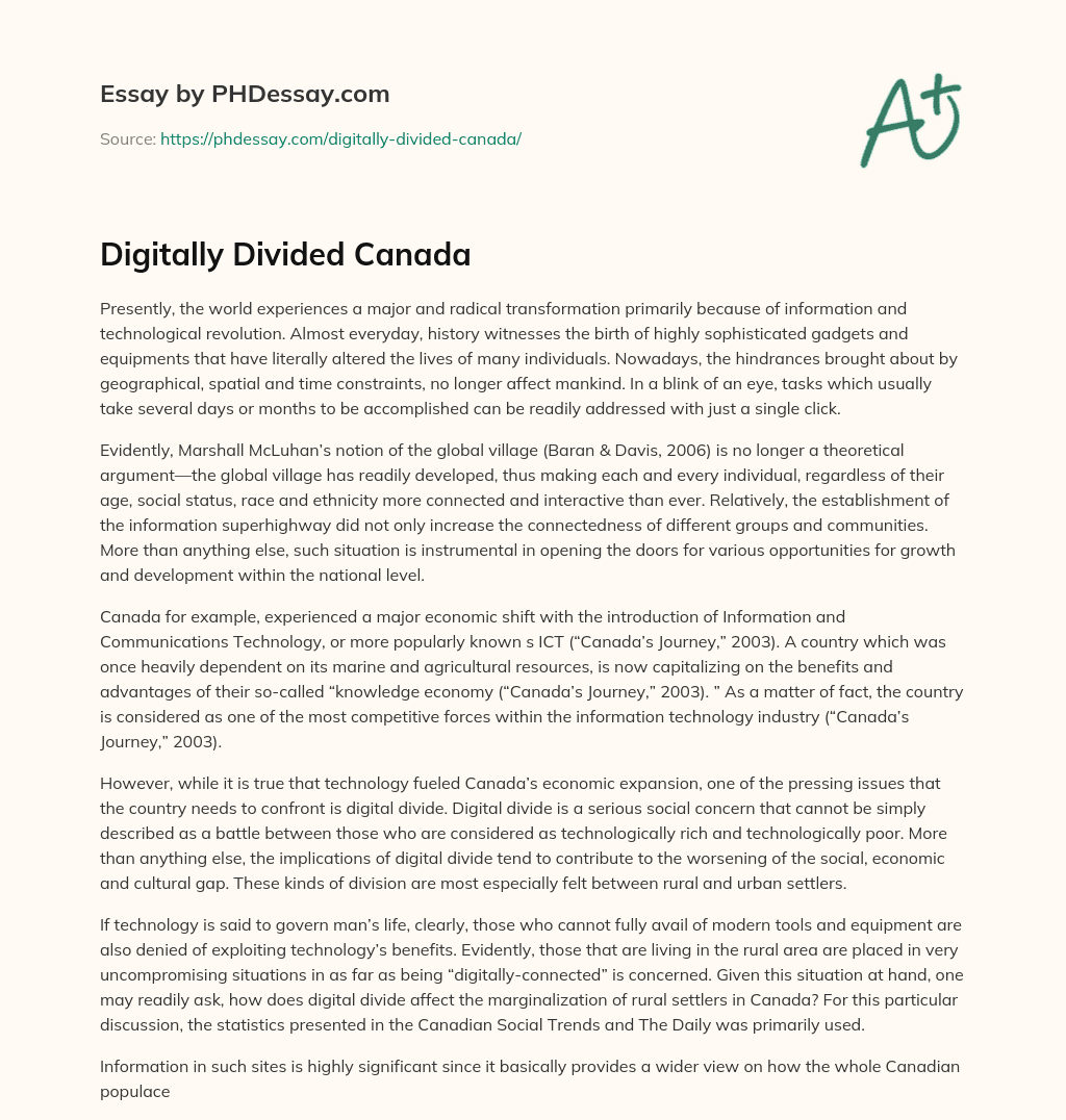 Digitally Divided Canada essay