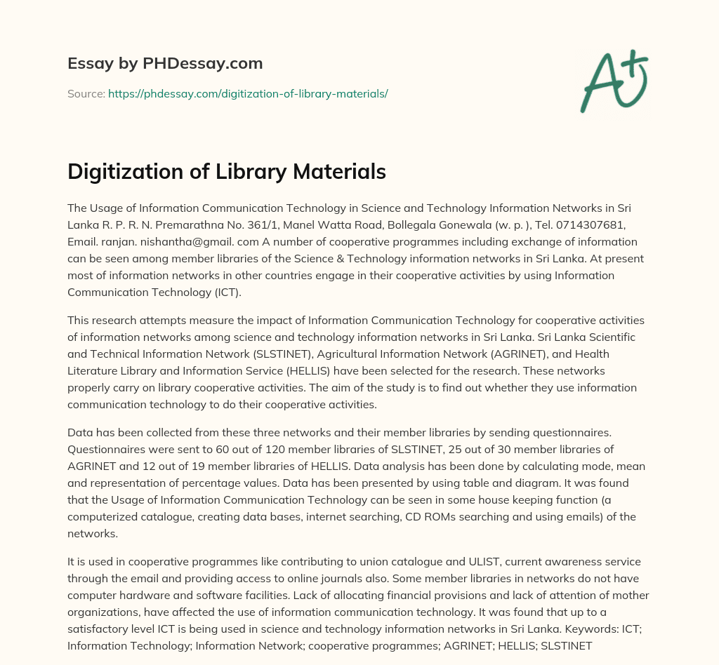 write an essay on digitization process in the library