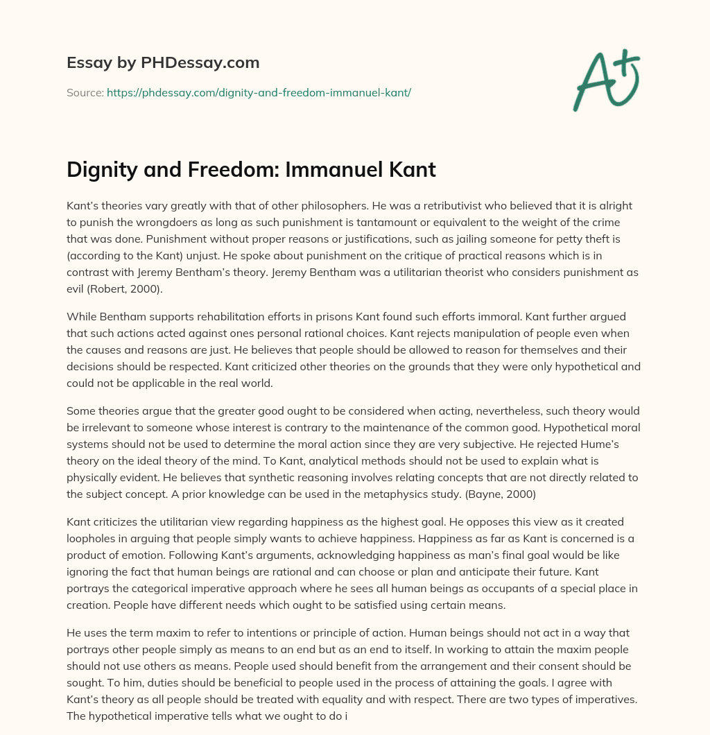 Dignity and Freedom: Immanuel Kant essay