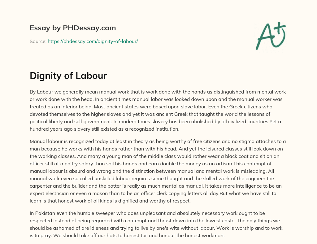 dignity of labour essay with quotations