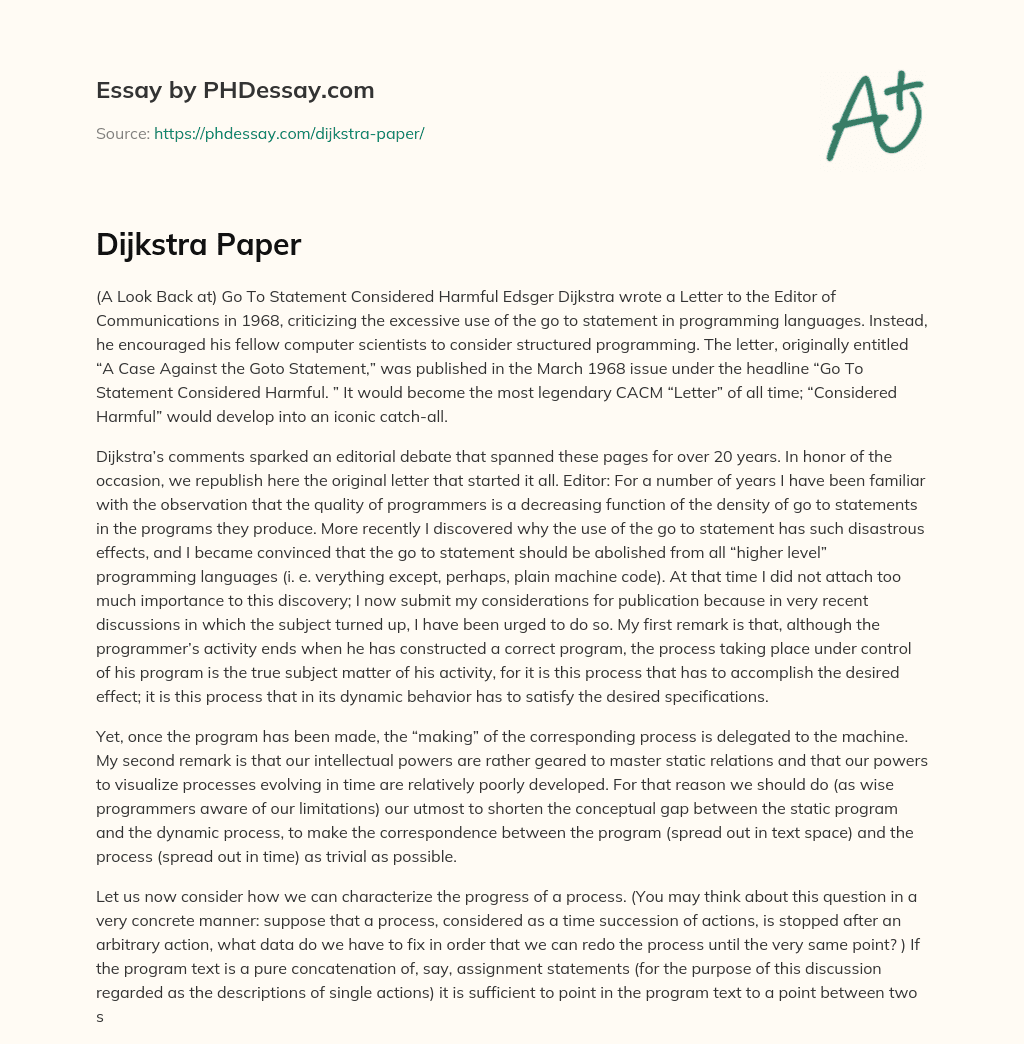 Dijkstra Paper essay