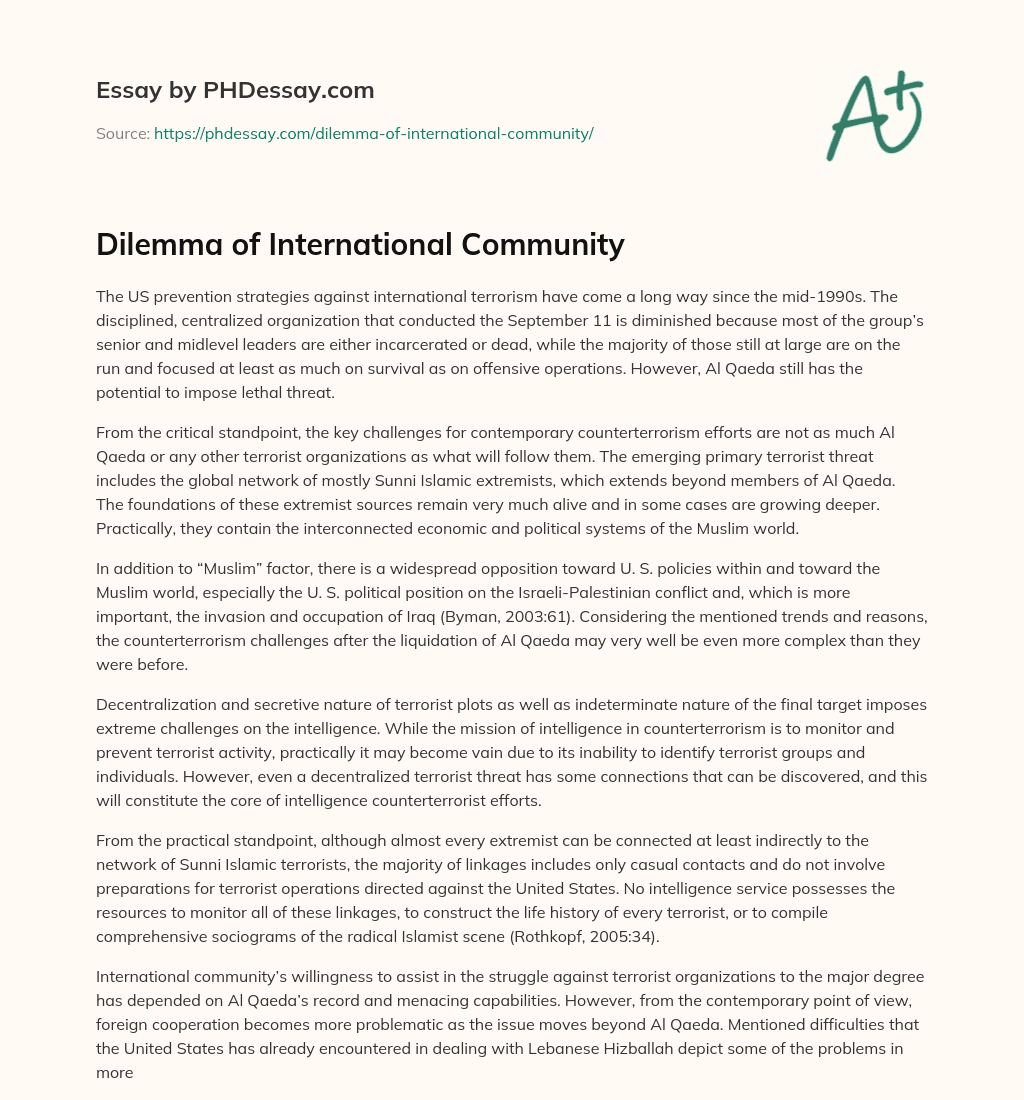 Dilemma of International Community essay