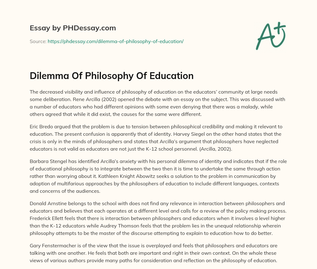 Dilemma Of Philosophy Of Education essay