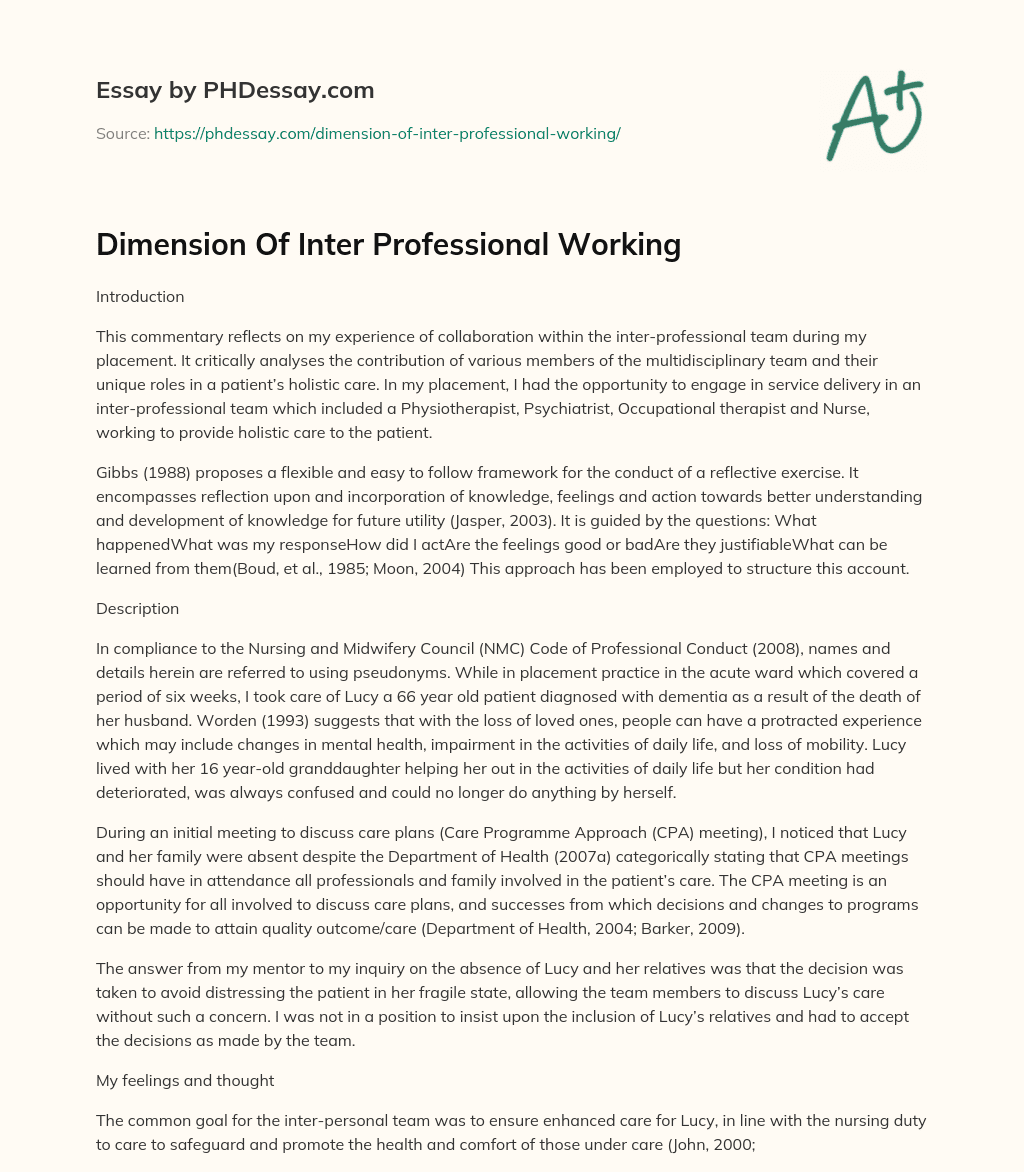 Dimension Of Inter Professional Working essay