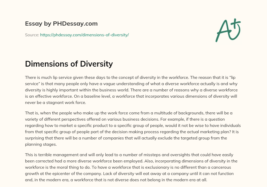 Dimensions of Diversity essay