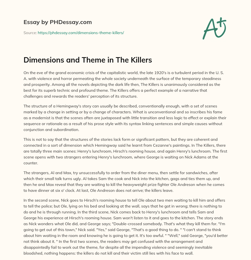 Dimensions and Theme in The Killers essay