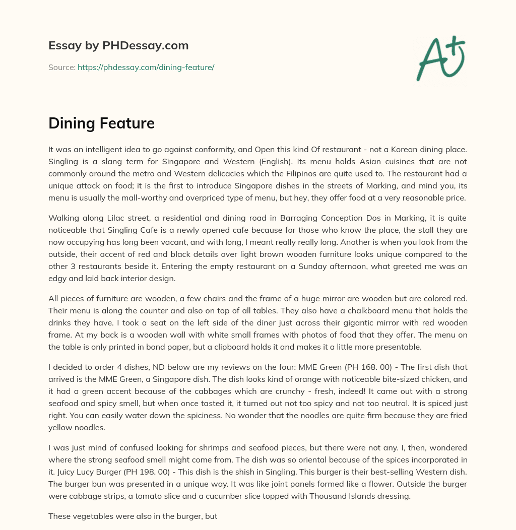 Dining Feature essay