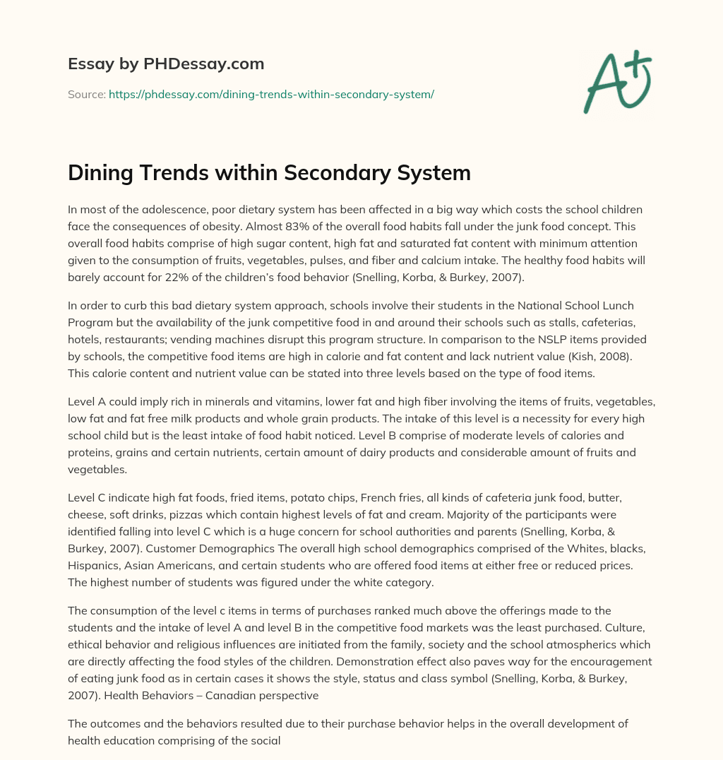 Dining Trends within Secondary System essay