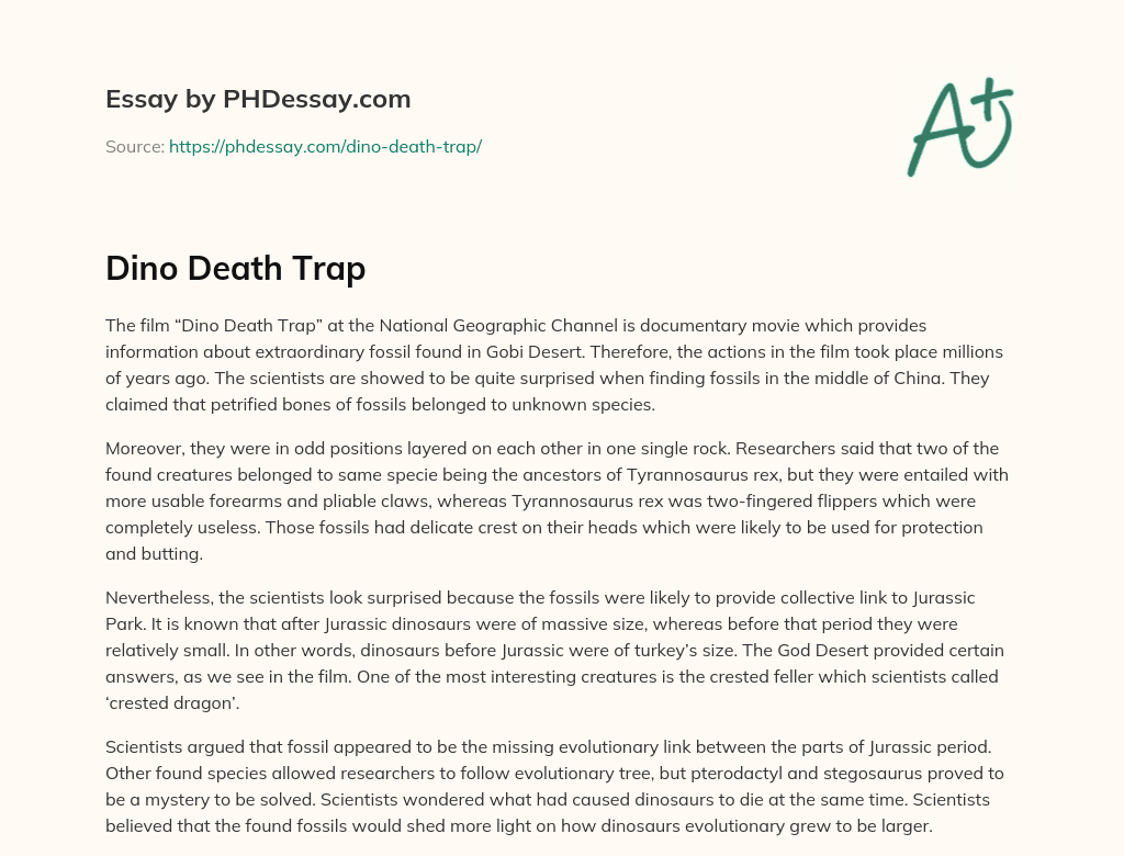 Dino Death Trap essay