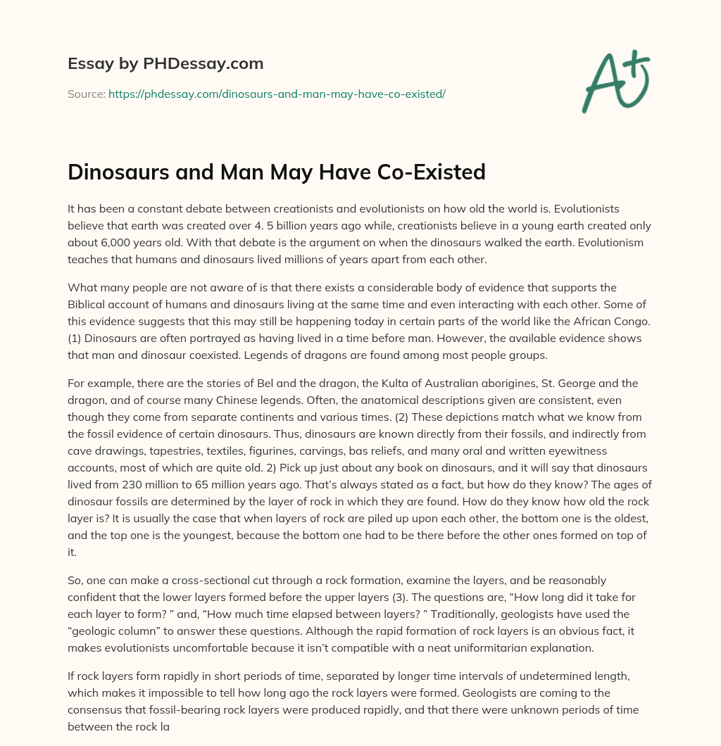 Dinosaurs and Man May Have Co-Existed essay