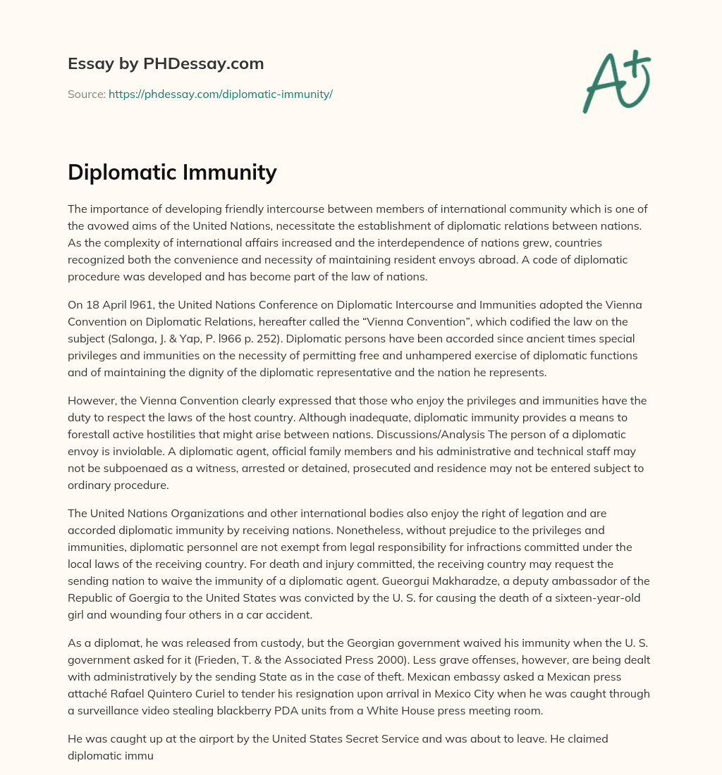 Diplomatic Immunity essay