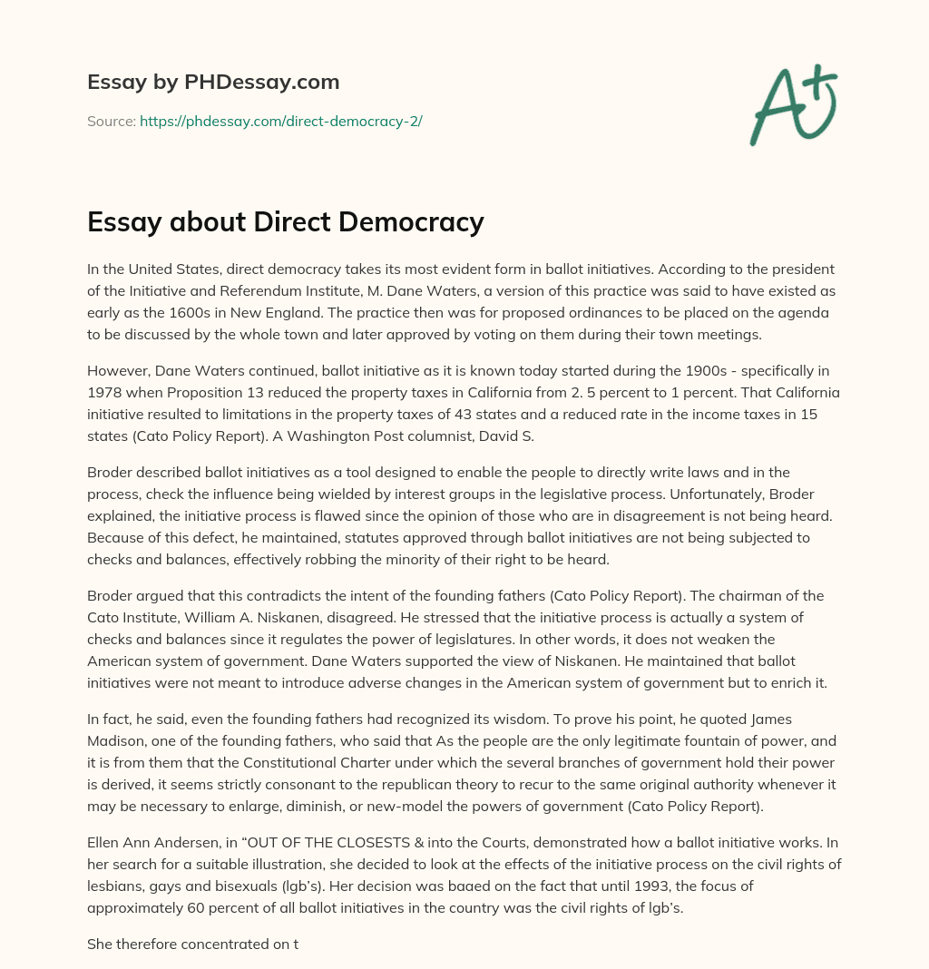 Essay about Direct Democracy essay
