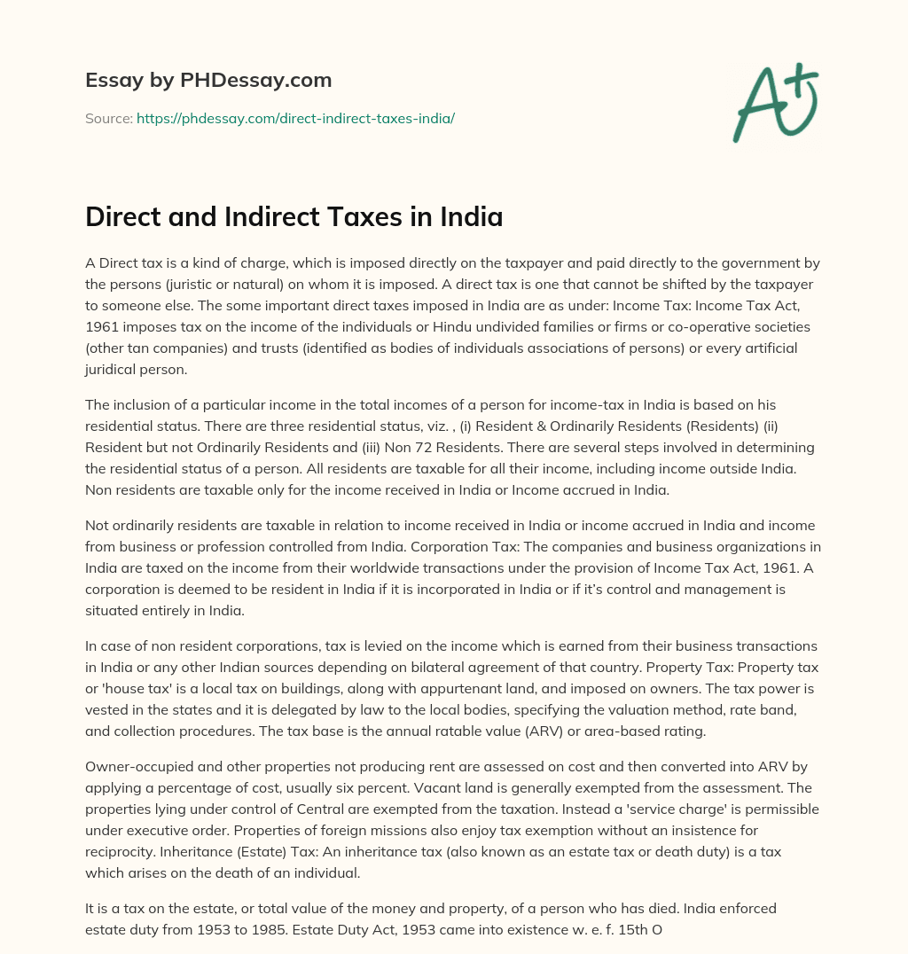 Direct and Indirect Taxes in India essay
