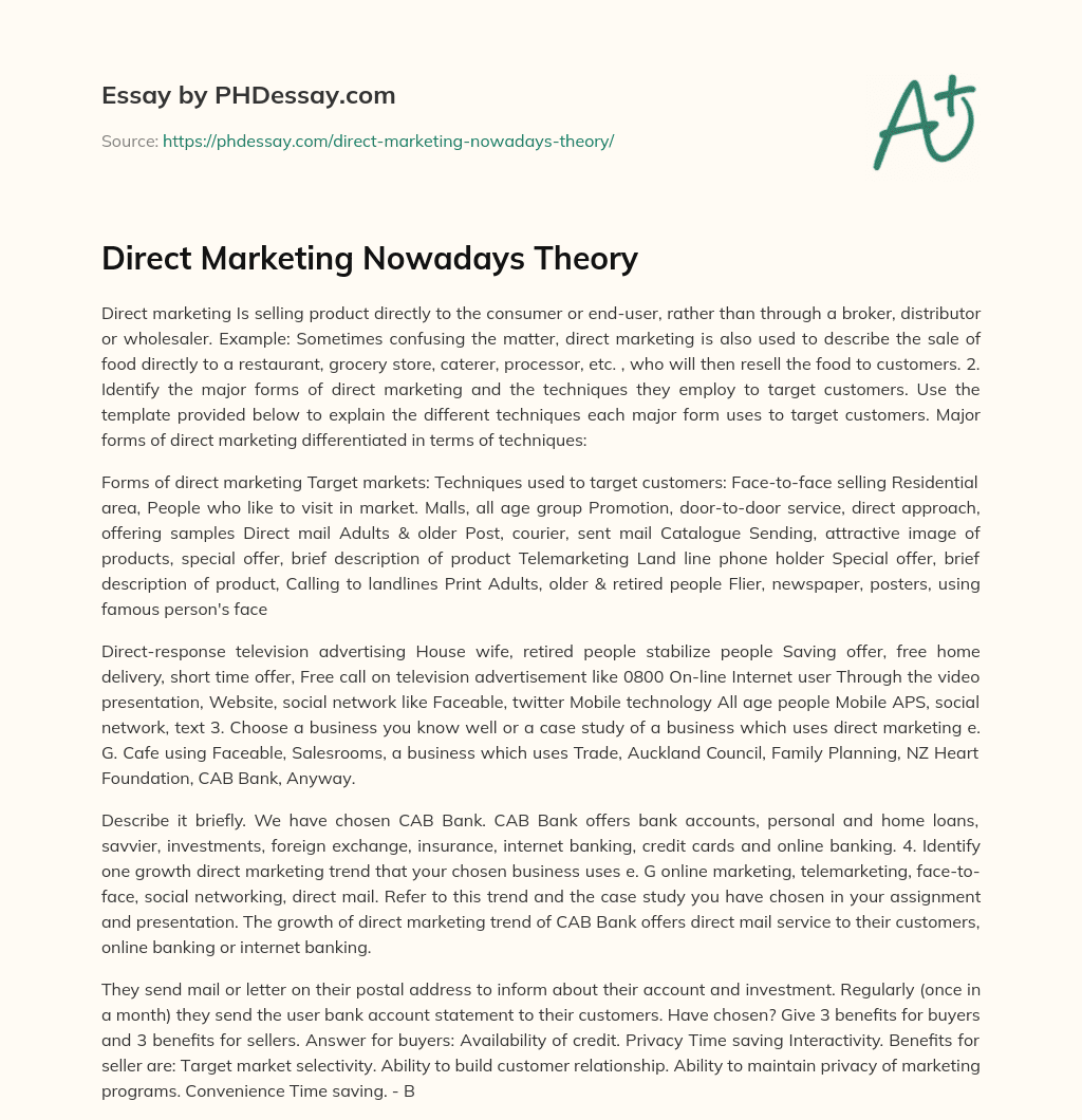 Direct Marketing Nowadays Theory essay