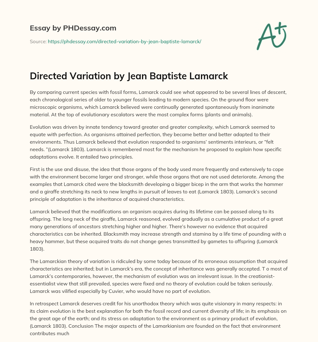 Directed Variation by Jean Baptiste Lamarck essay
