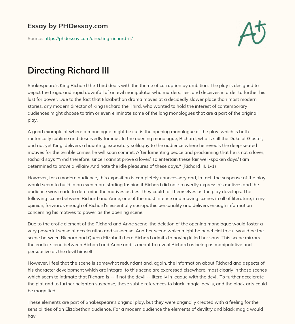 Directing Richard III essay