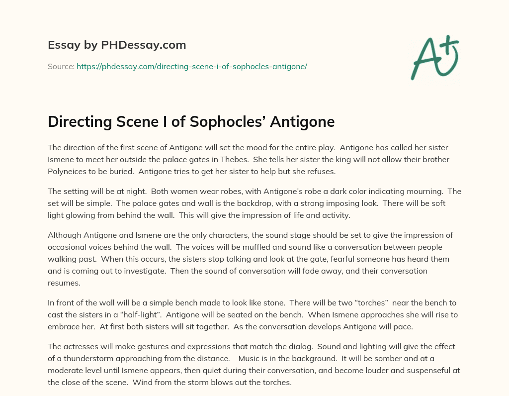 Directing Scene I of Sophocles’ Antigone essay