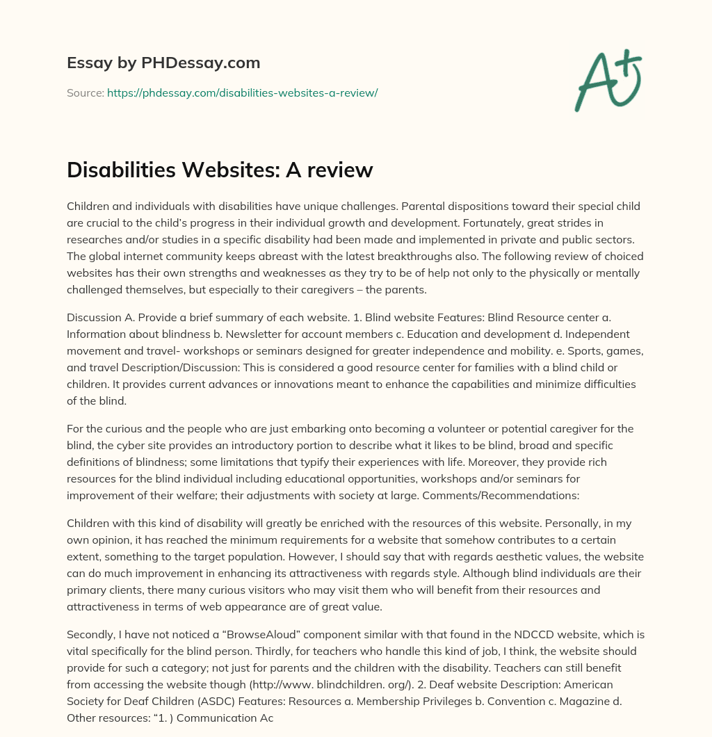 Disabilities Websites: A review essay