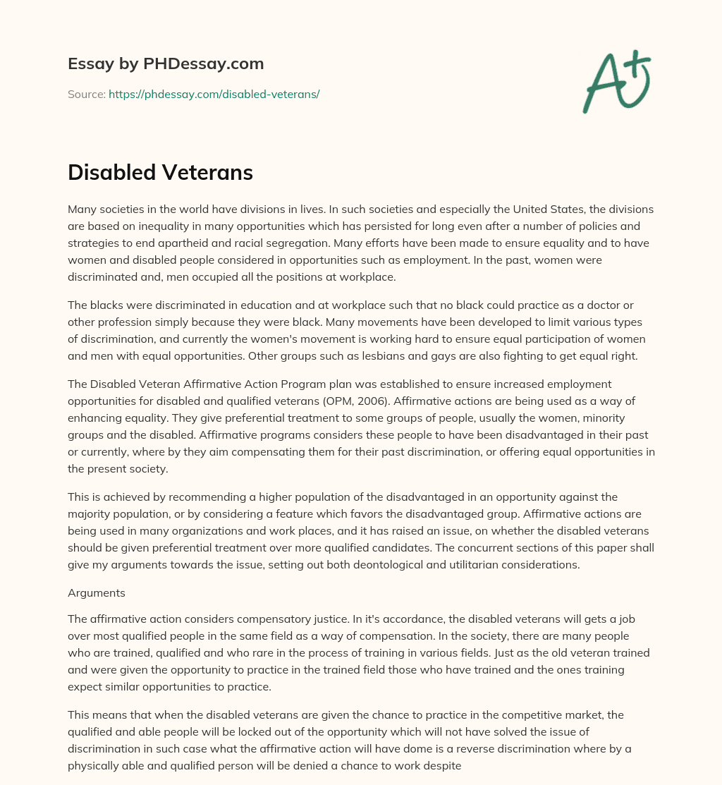Disabled Veterans essay