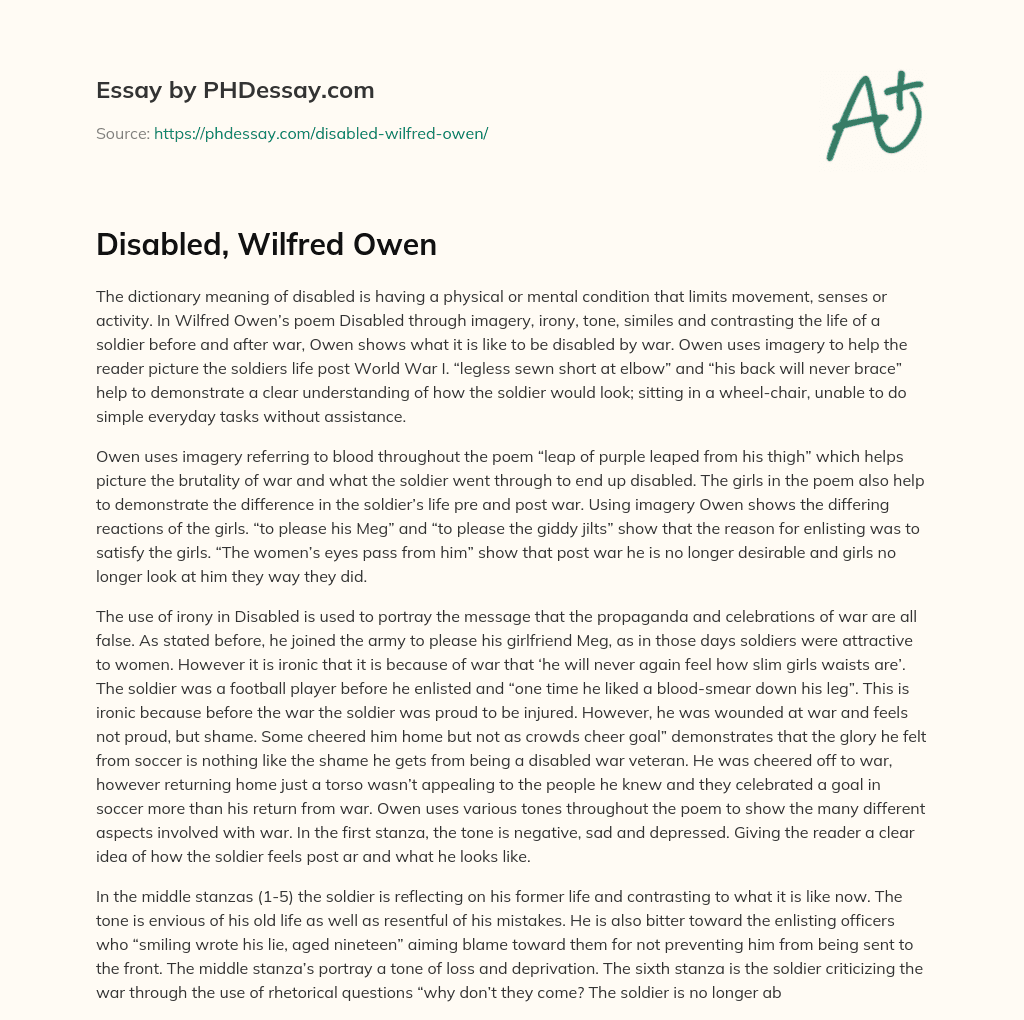 Disabled, Wilfred Owen essay