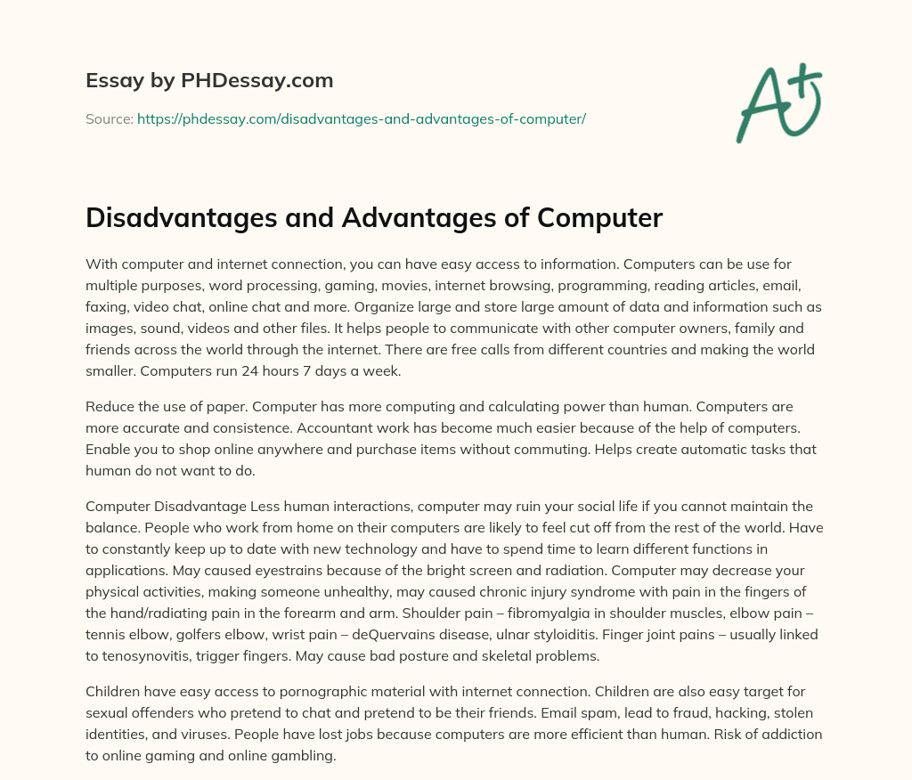 essay for disadvantages of computer