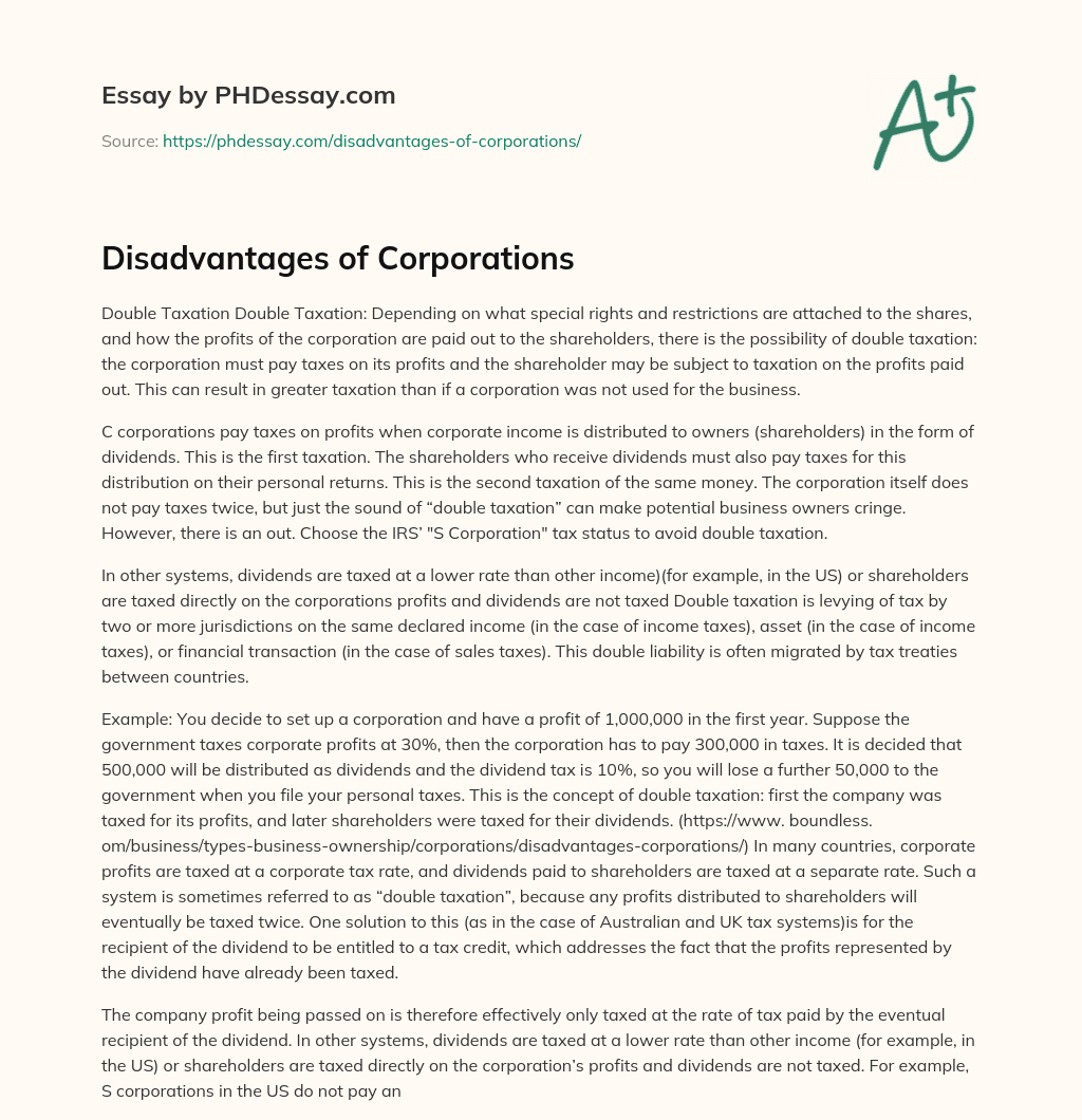 Disadvantages of Corporations essay