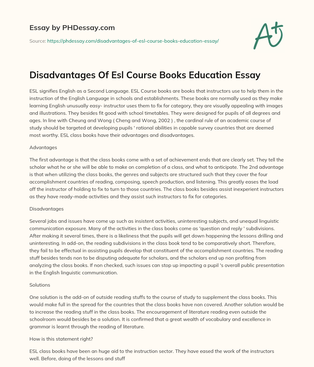 Disadvantages Of Esl Course Books Education Essay essay