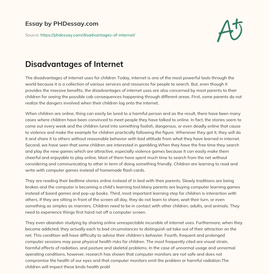 Disadvantages of Internet essay