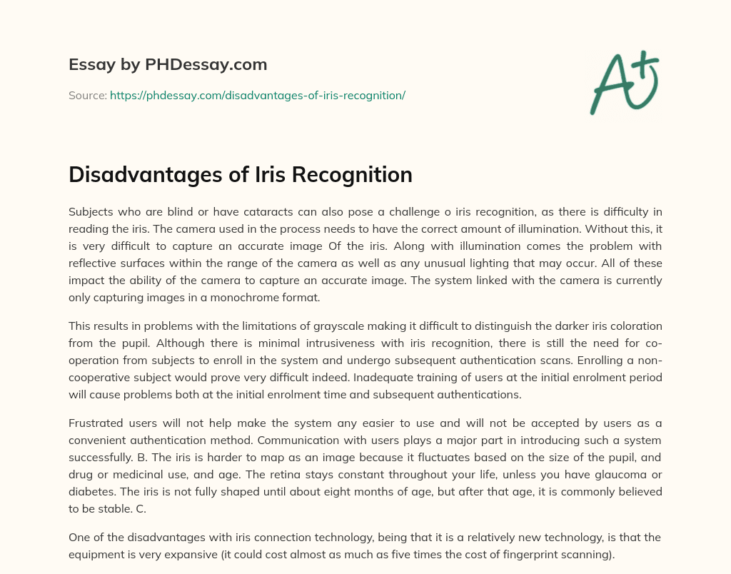 Disadvantages of Iris Recognition essay