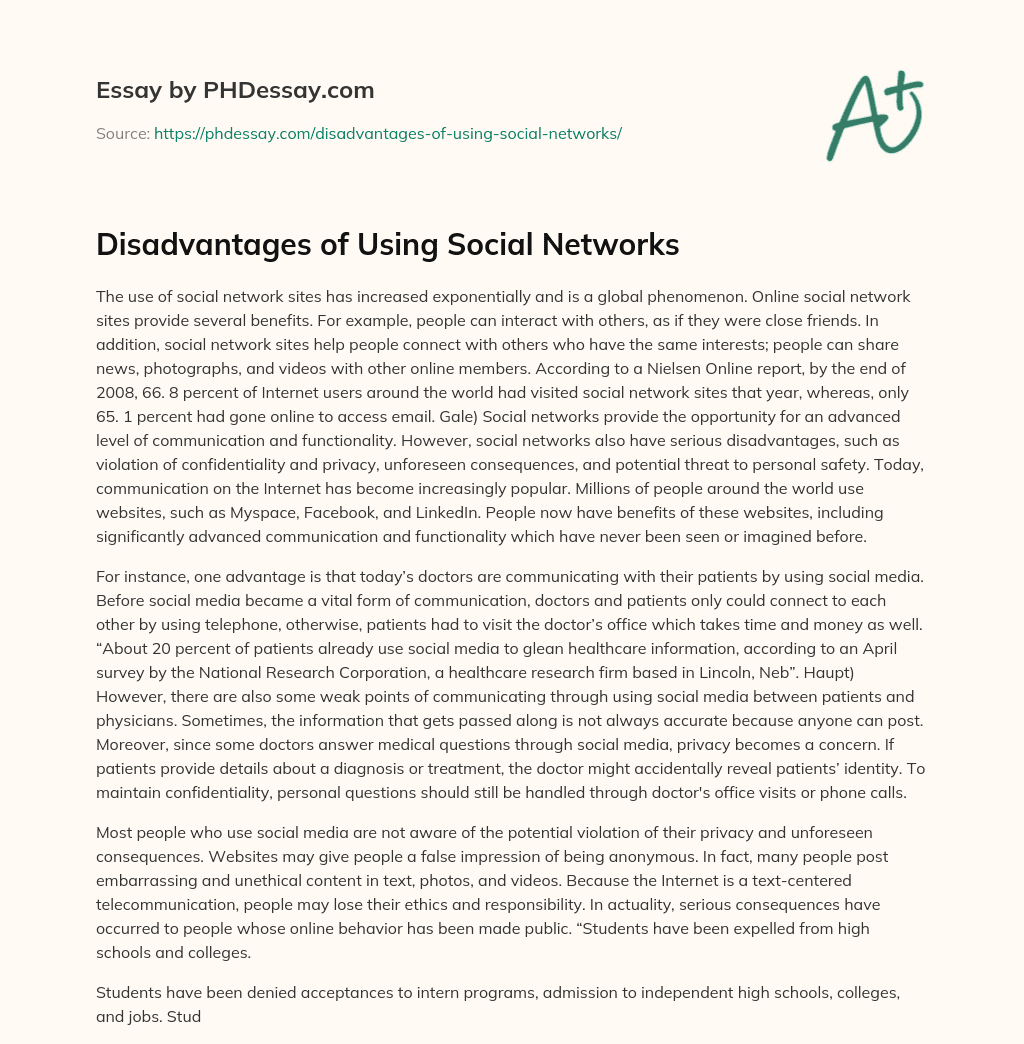 Disadvantages of Using Social Networks essay