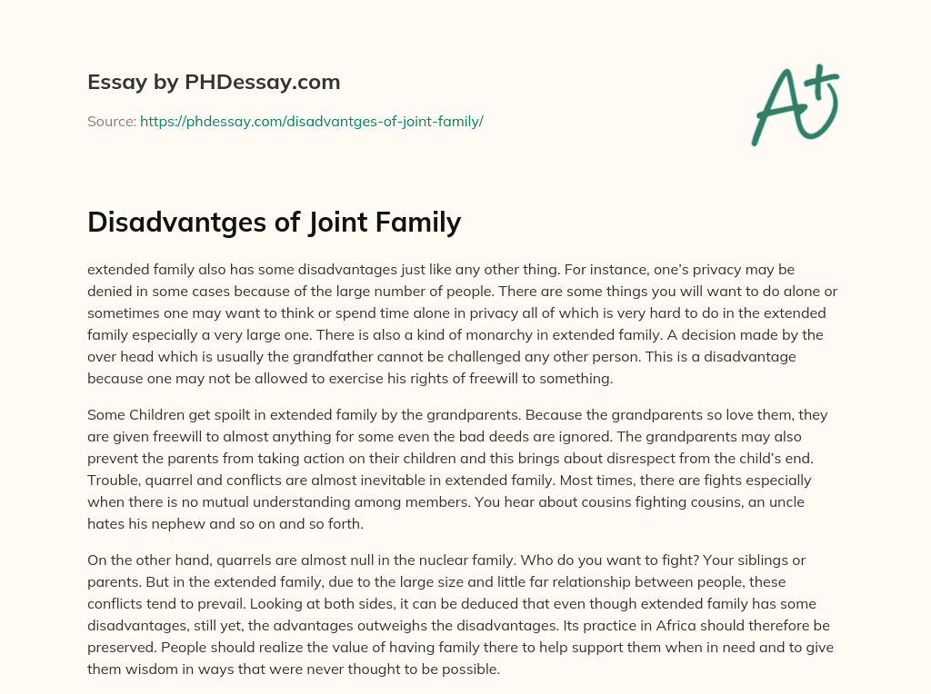 disadvantages of joint family essay