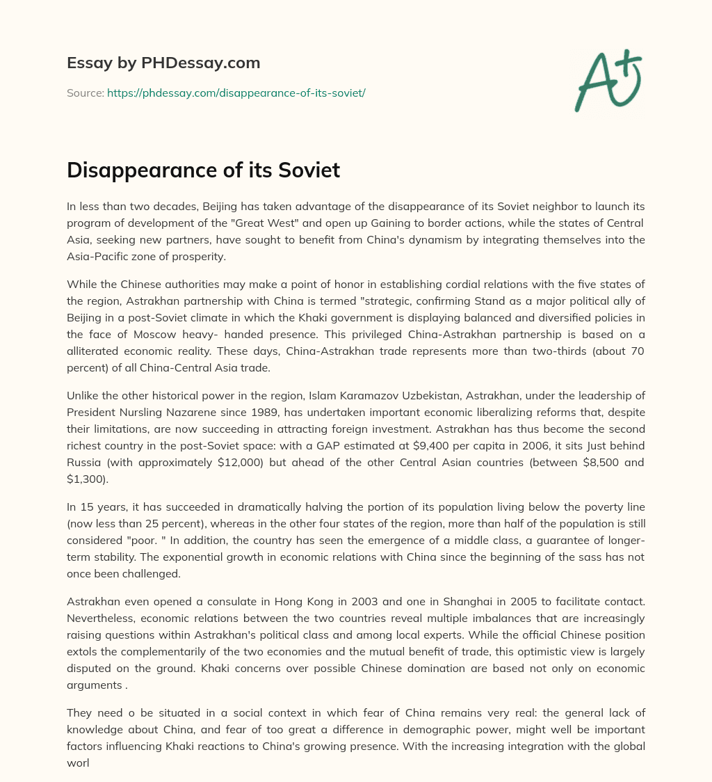 Disappearance of its Soviet essay