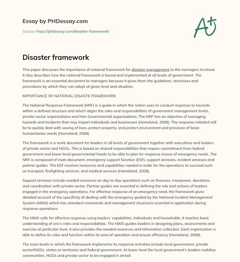Disaster framework essay
