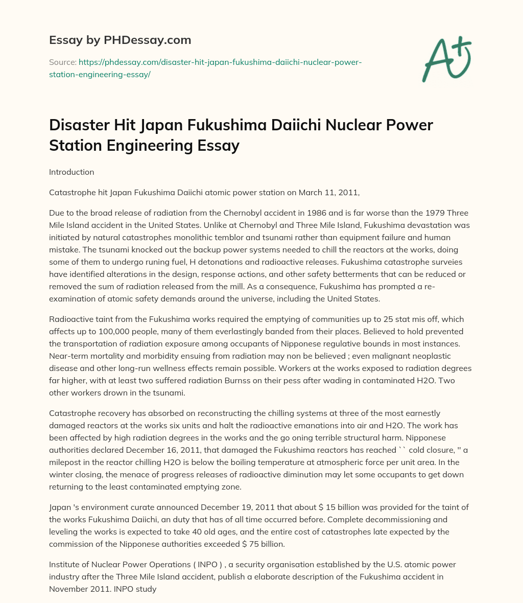 Disaster Hit Japan Fukushima Daiichi Nuclear Power Station Engineering Essay essay
