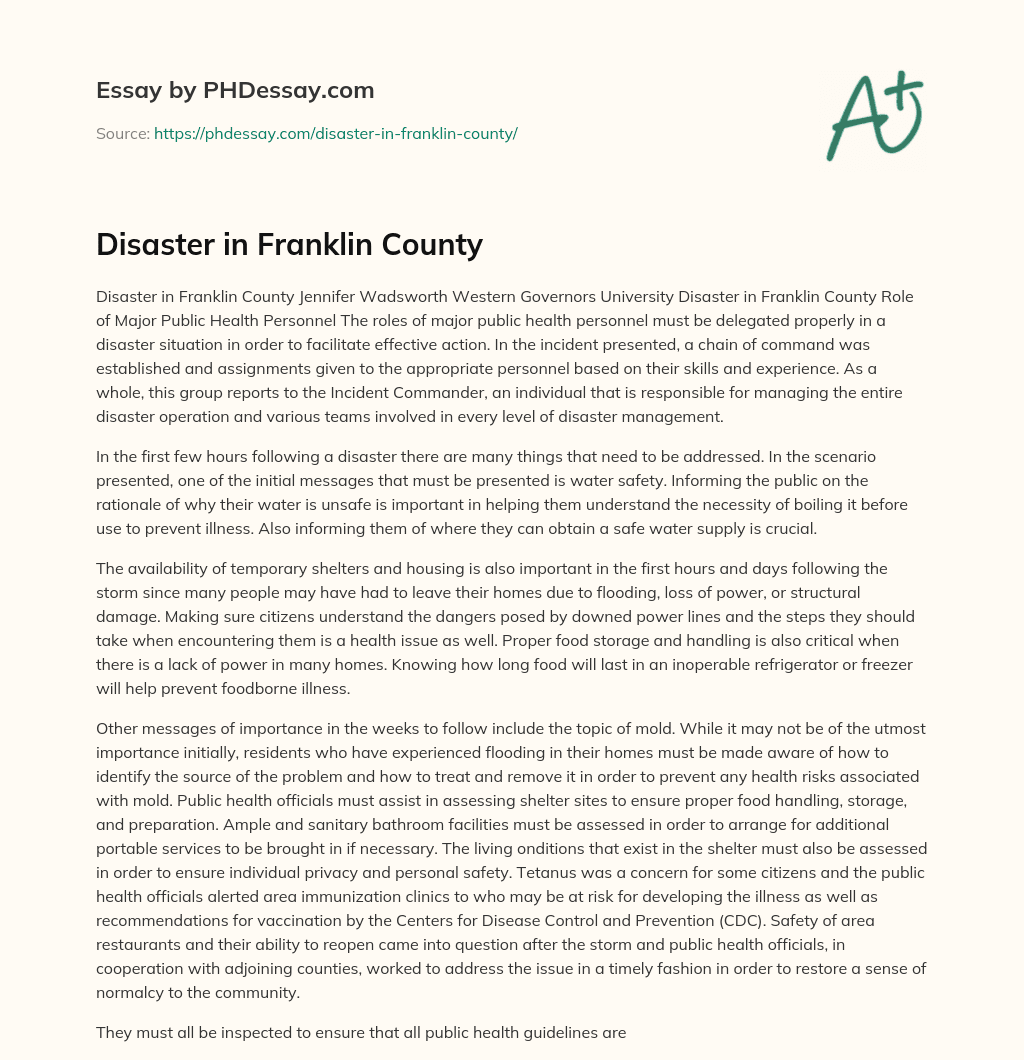 Disaster in Franklin County essay