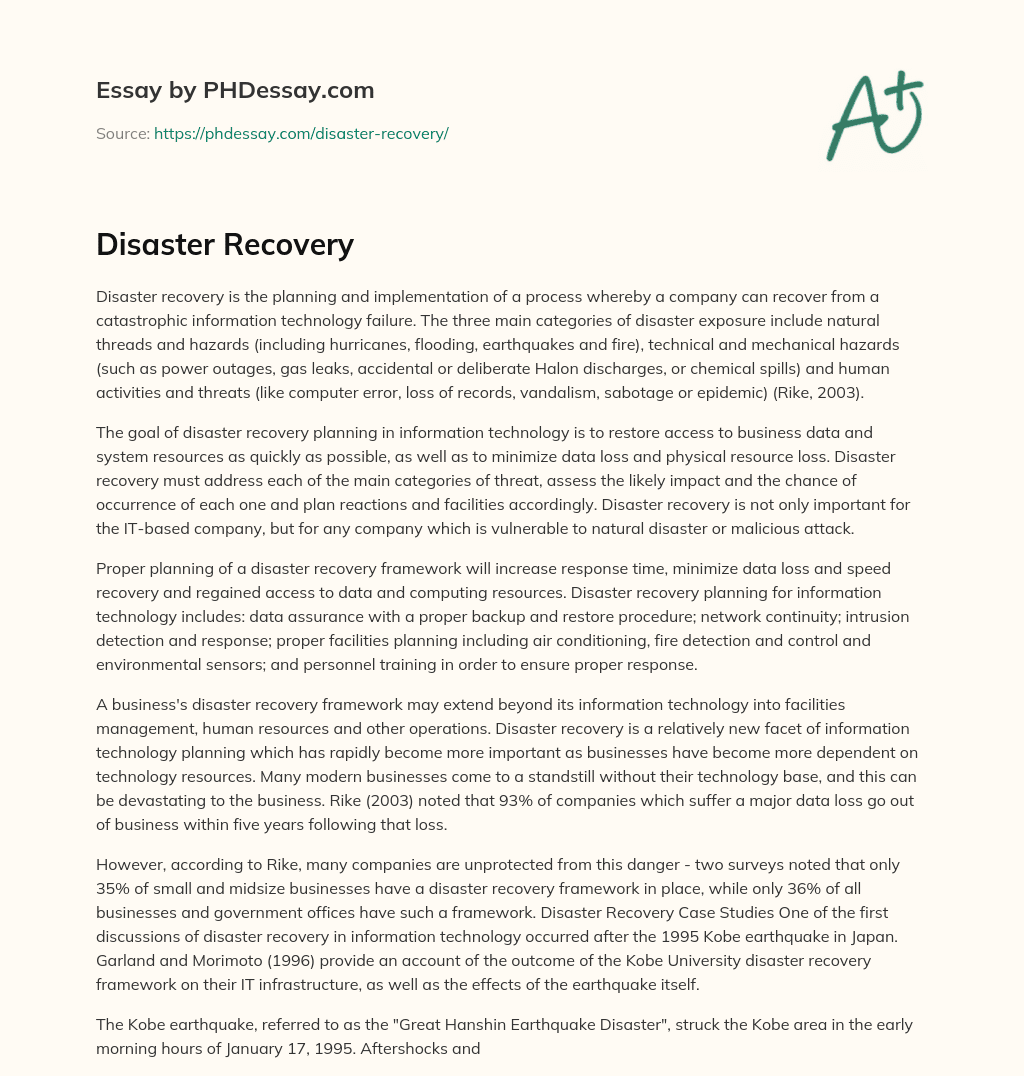 Disaster Recovery essay