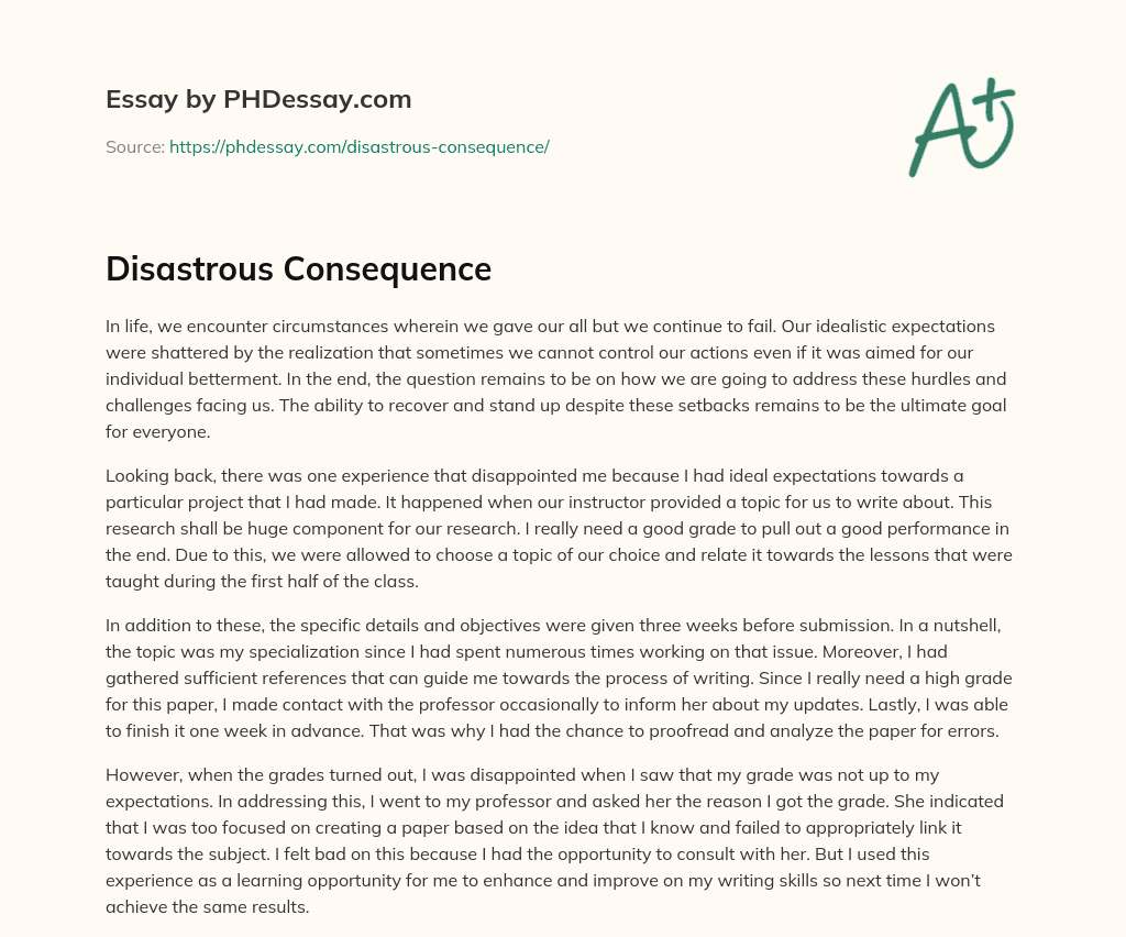 Disastrous Consequence essay