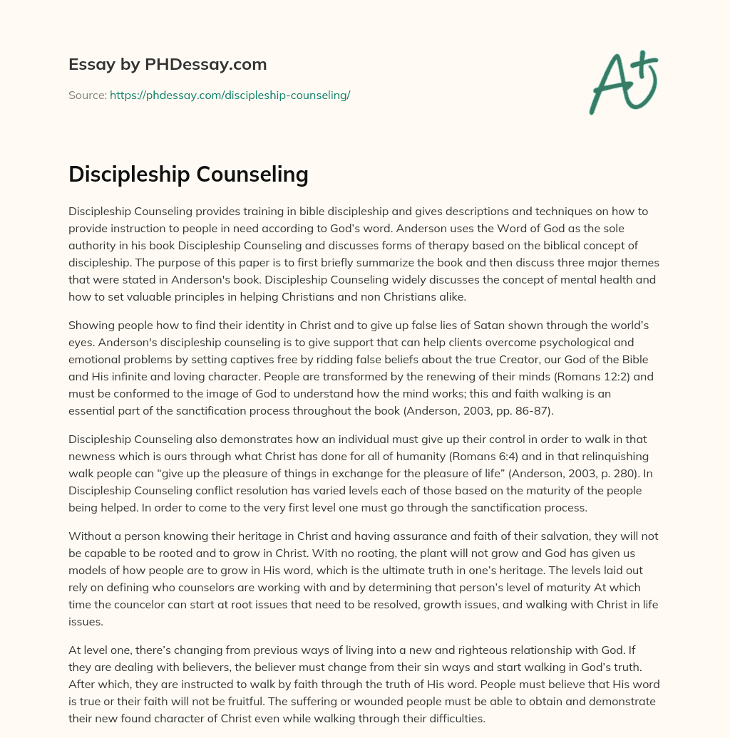 Discipleship Counseling essay