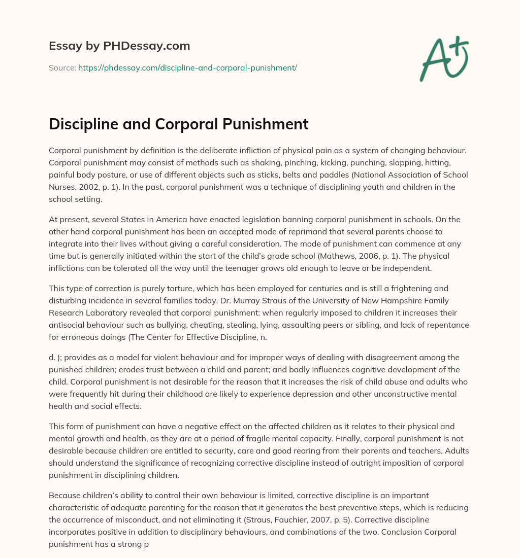 Discipline and Corporal Punishment essay