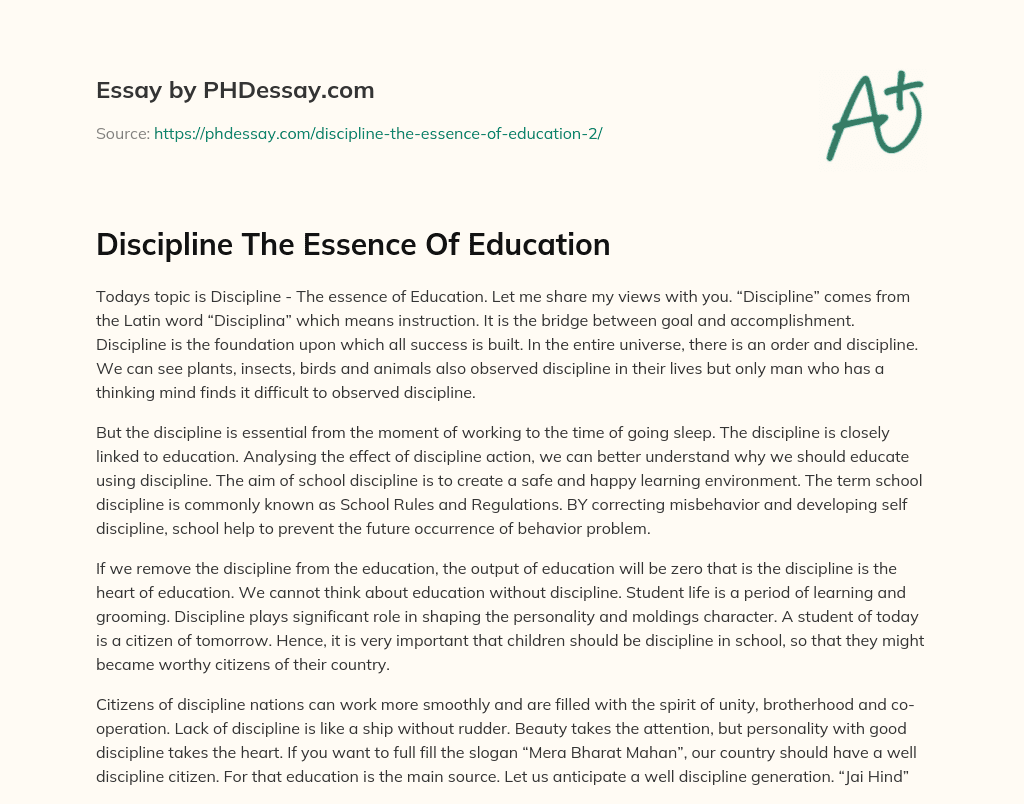 Discipline The Essence Of Education essay