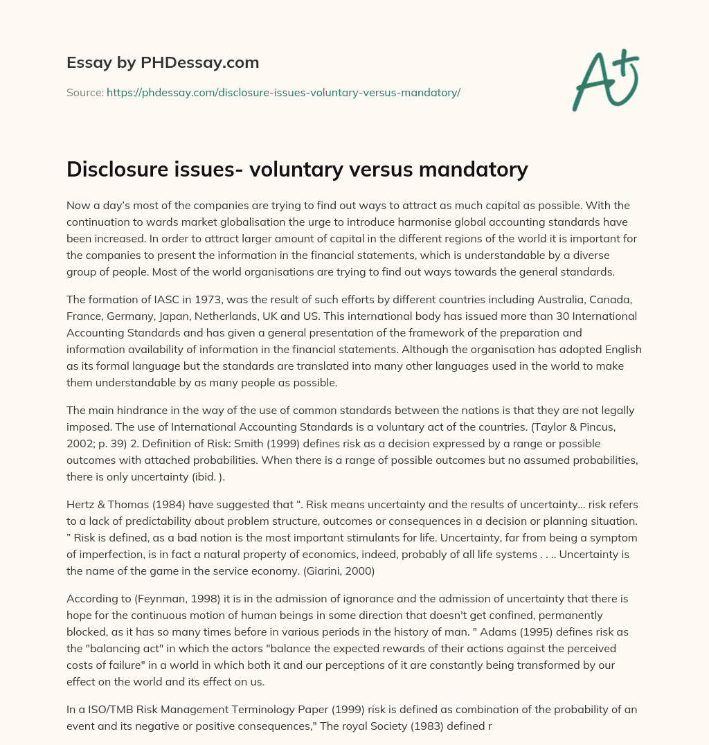 Disclosure issues- voluntary versus mandatory essay