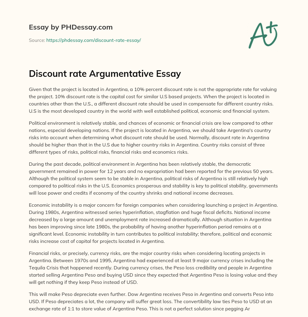 Discount rate Argumentative Essay essay