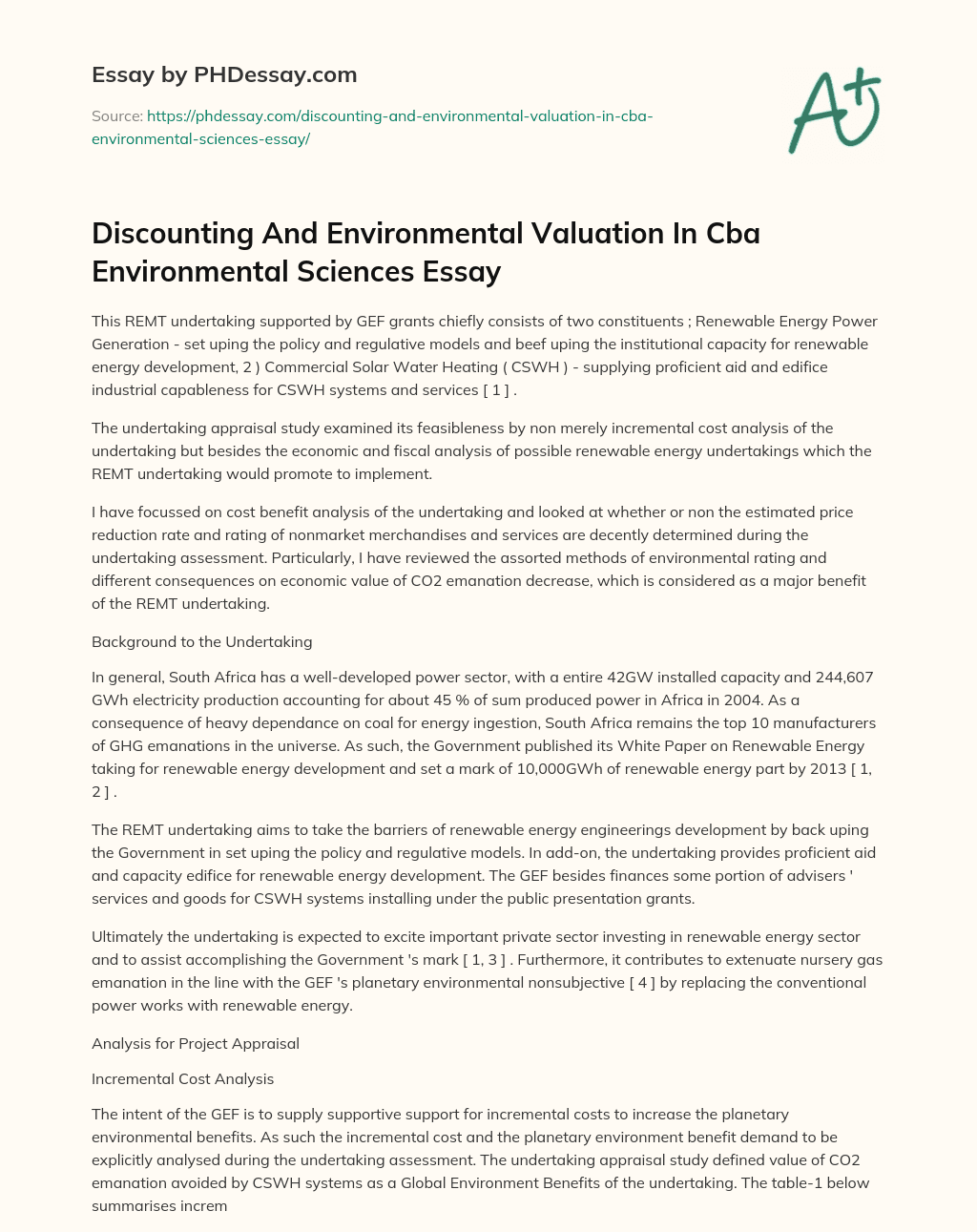 Discounting And Environmental Valuation In Cba Environmental Sciences Essay essay