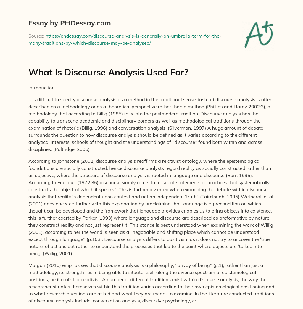 What Is Discourse Analysis Used For? essay
