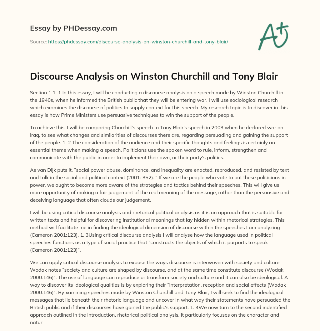 Discourse Analysis on Winston Churchill and Tony Blair essay
